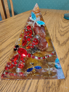 Large Carnelian Orgonite EMF Protection/Chakra Healing Pyramid 2-19 Symm