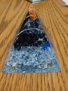 Mini Black Obsidian Orgonite EMF Protection/Chakra Healing Pyramid 2-19 Symm