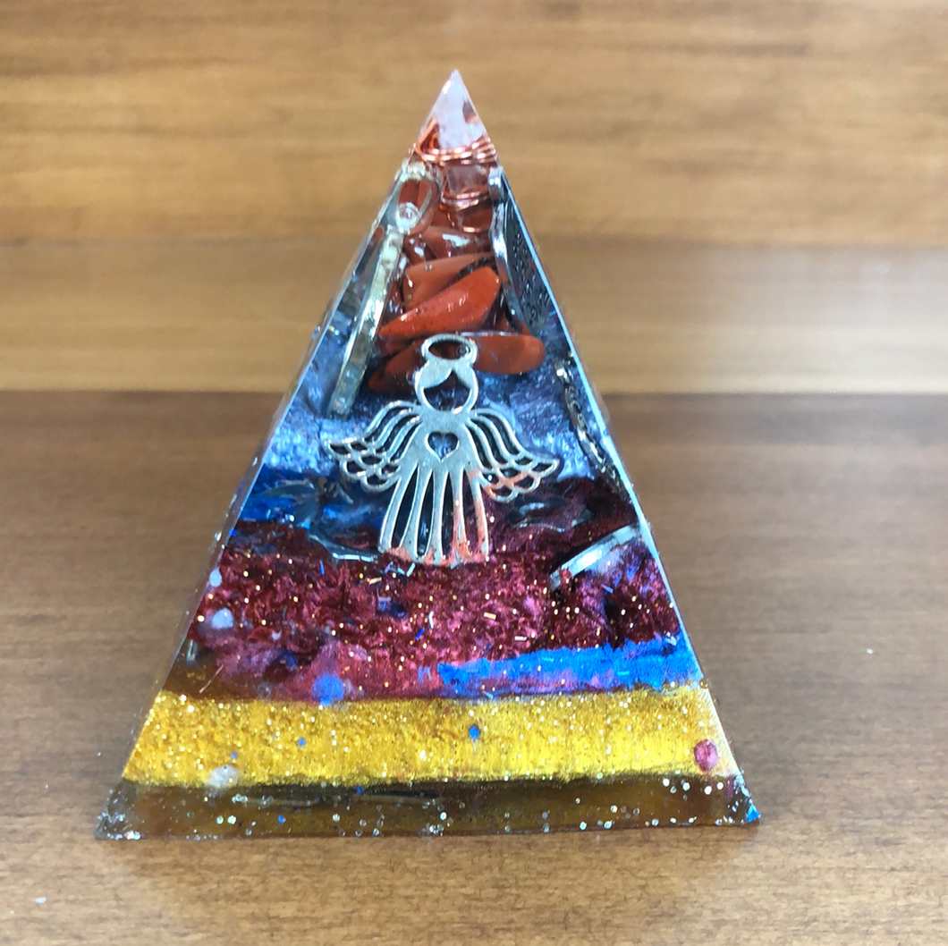 Mini Red Jasper Orgonite EMF Protection/Chakra Healing Pyramid 2-19 Symm